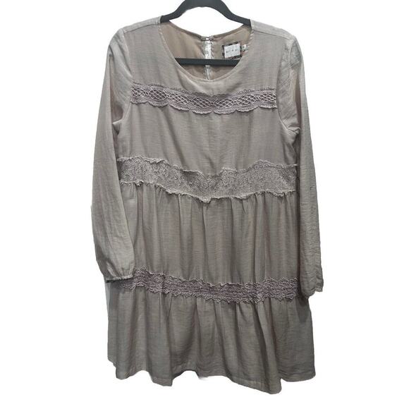 Anthropologie Eri + Ali Beige Blush Pink Midi Dress Sz Small Lace Boho Flowy - Picture 1 of 14